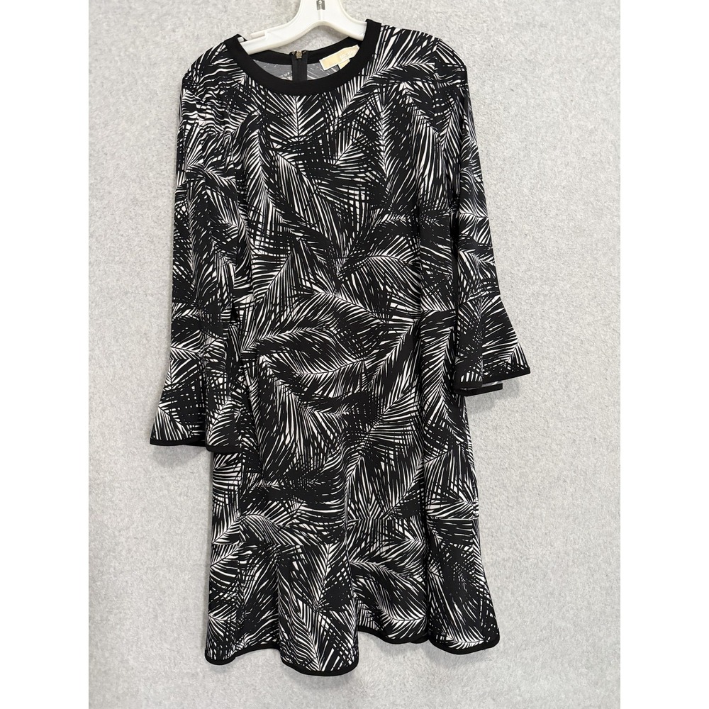MICHAEL‎ Michael Kors Dress Womens L Black Tropical Floral Bell Sleeve Jersey